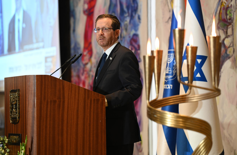  President Isaac Herzog speaks at the annual Knesset Holocaust memorial service. (photo credit: HAIM ZACH/GPO)
