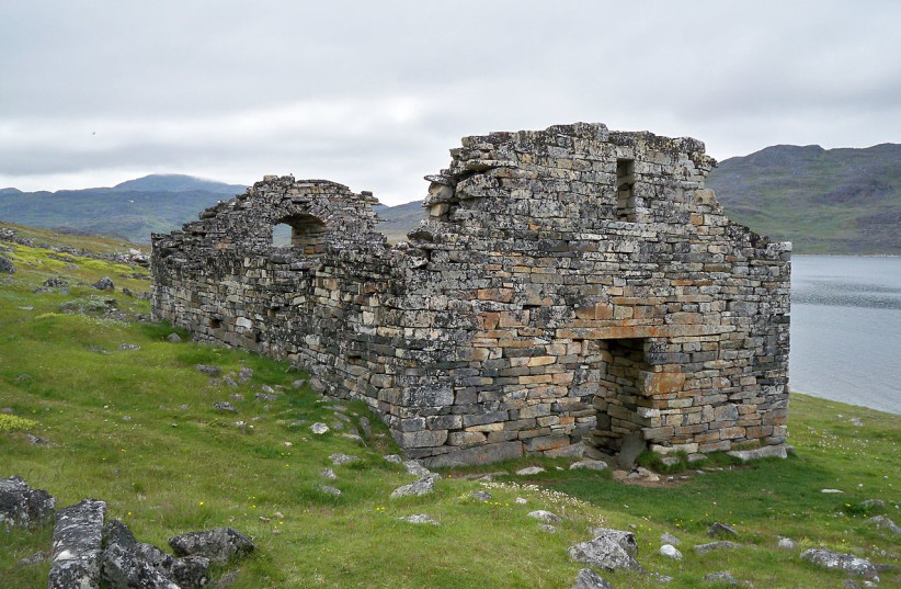  The ruins of the Hvalsey Church of the Viking's Eastern Settlement in Greenland. (photo credit: Wikimedia Commons)