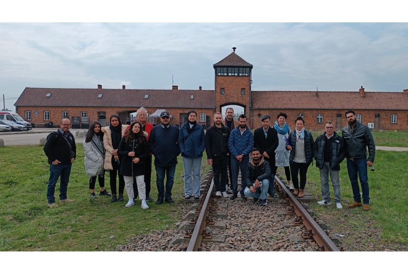  THE WRITER (far right) visits Auschwitz-Birkenau with Arab participants of the Sharaka Tolerance Program.  (photo credit: Sharaka)