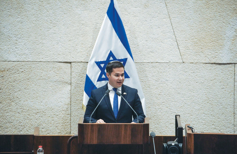  THE WRITER addresses the Knesset plenum.  (photo credit: Danny Shem Tov/Knesset spokesperson’s unit)