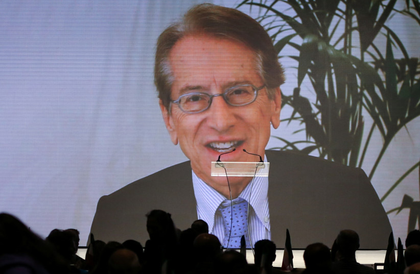  Giulio Terzi, former foreign minister of Italy, delivers a video speech during the 2018 Iran Uprising Summit in Manhattan, New York, US, September 22, 2018 (photo credit: REUTERS/AMR ALFIKY)