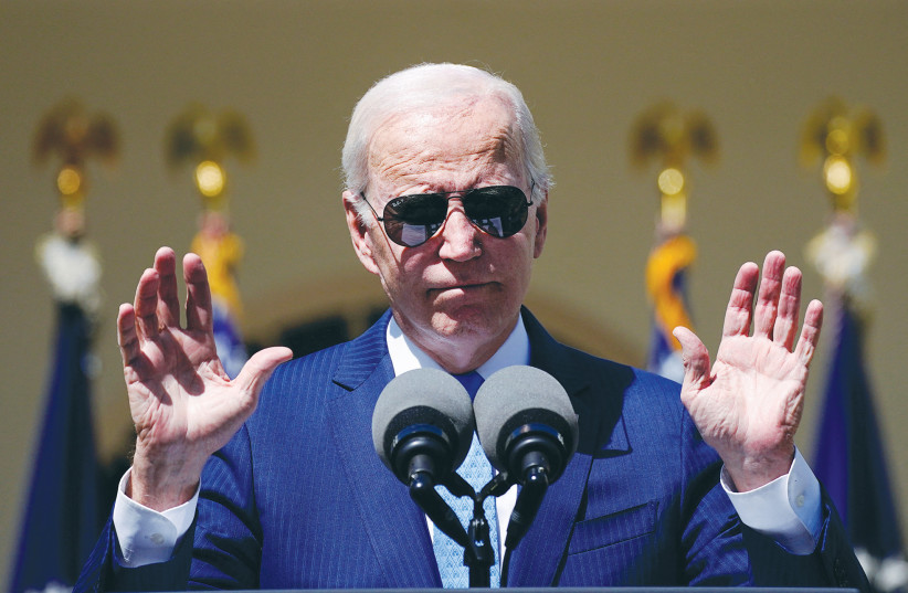  US PRESIDENT Joe Biden speaks at the White House, in April 2023. (photo credit: Nathan Howard/Reuters)