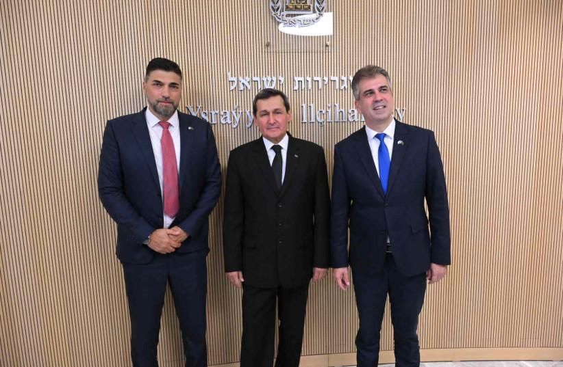  Foreign Minister Eli Cohen inaugurates Israel's new embassy in Turkmenistan, located only 17 km. from the Iranian border, on April 20, 2023 (credit: YOSSI FUNES/FOREIGN MINISTRY)
