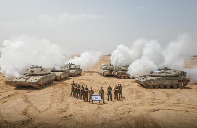  Soldiers from the IDF's Tanks Corps celebrate 75 years since Israel's founding on Independence Day, April 26, 2023. (credit: IDF SPOKESPERSON'S UNIT)