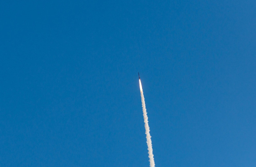 The TEXUS 58 research rocket launched by Sweden Space Corp (SSC), lifts off from the Esrange Space Center in Sweden April 24, 2023. (photo credit:  Sweden Space Corp (SSC)/Handout via REUTERS)