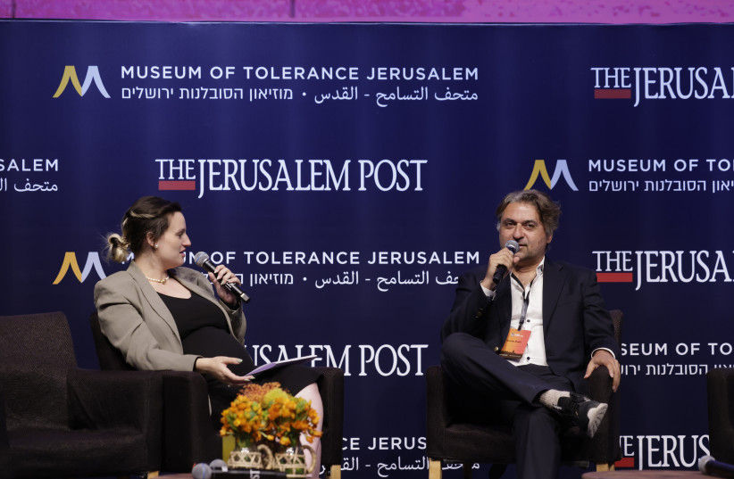  Hooman Khalili speaks with Managing Editor of Jpost.com, Tamar Uriel-Beeri at the Jerusalem Post's ''Celebrate the Faces of Israel'' conference at the Museum of Tolerance Jerusalem, April 27, 2023. (credit: MARC ISRAEL SELLEM/THE JERUSALEM POST)