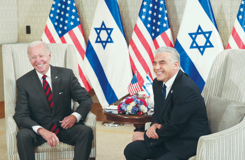  THEN-PRIME minister Yair Lapid meets with US President Joe Biden in Jerusalem, last July. (credit: Emil Salman/Flash90)