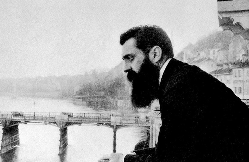  Theodor Herzl on the Hotel Les Trois in Basel, Switzerland. (The Bettman Archive)  (credit: EPHRAIM MOSHE LILIEN)