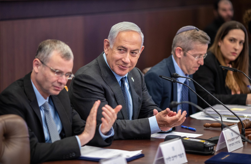 The government attends its first weekly cabinet meeting of the Knesset's summer session on April 30, 2023. (photo credit: EMIL SALMAN/POOL)