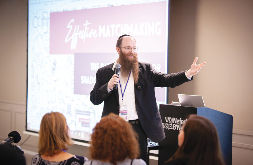  RABBI YISROEL Bernath addresses a session at the Jewish Matchmaking Conference, last week in Jerusalem. ‘Matchmaking is an important part of Jewish culture,’ he said. (photo credit: Jamie Gordon Photo)
