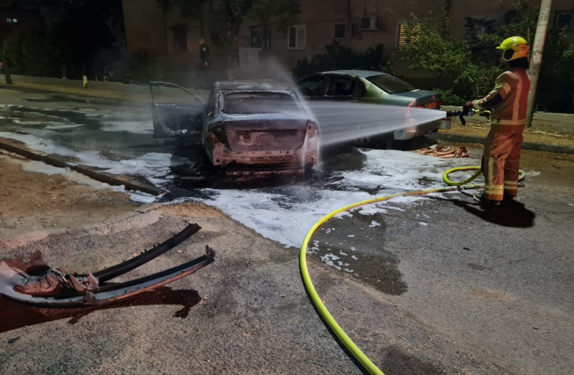  Scene of car explosion in Kiryat Bialik, May 2, 2023 (photo credit: FIRE AND RESCUE SERVICE)