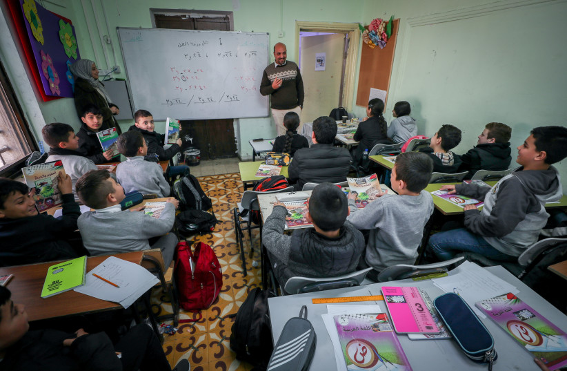 Arab students in the classroom at the Noreen school, in the Jerusalem Arab neighborhood of Beit Hanina, on January 17, 2023. (credit: JAMAL AWAD/FLASH90)