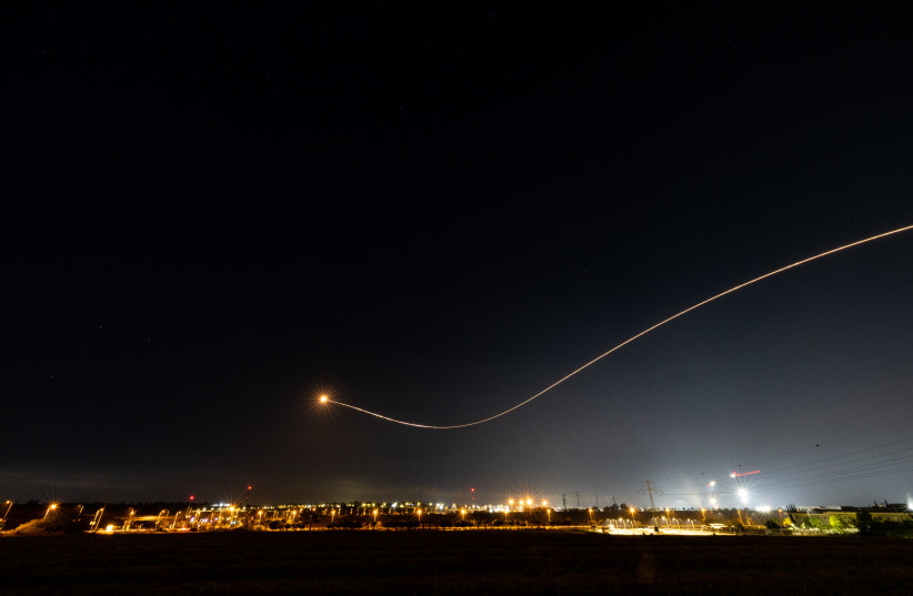  Iron dome anti-missile system fires interception missiles as rockets fired from the Gaza Strip to Israel, as it seen from Sderot, on May 2, 2023.  (credit: YONATAN SINDEL/FLASH90)