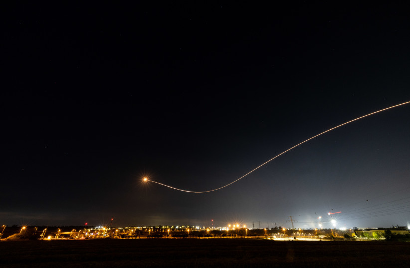 Iron dome anti-missile system fires interception missiles as rockets fired from the Gaza Strip to Israel, as it seen from Sderot, on May 2, 2023.