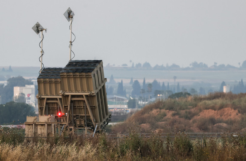  Iron Dome Missile on the southern Israeli border with Gaza, after rockets from Gaza was fired into southern Israel. May 02, 2023.  (photo credit: YONATAN SINDEL/FLASH90)