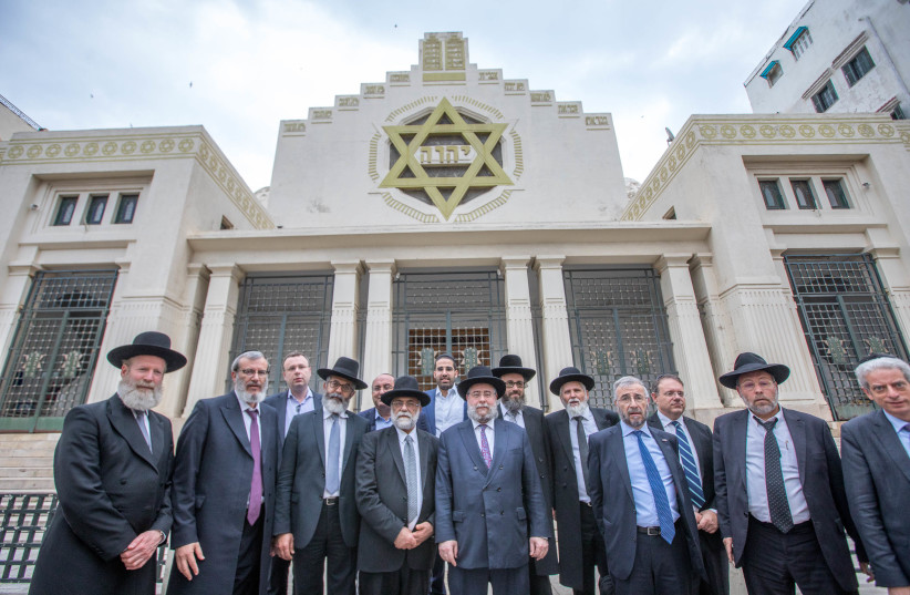  RABBI PINCHAS GOLDSCHMIDT and European rabbis outside the Tunis central synagogue (credit: Eli Itkin/Conference of European Rabbis)