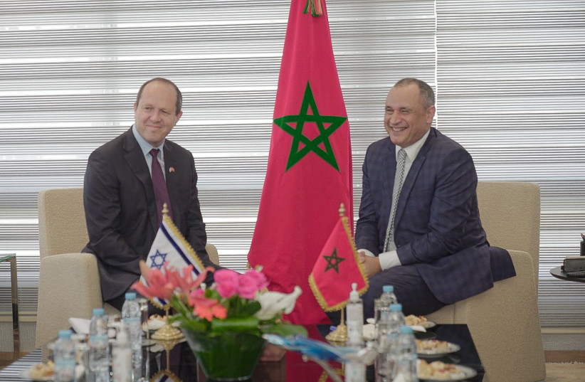  Economy Minister Nir Barkat meets with Moroccan Minister of Agriculture Mohammed Sadiki. (credit: ECONOMY MINISTRY)