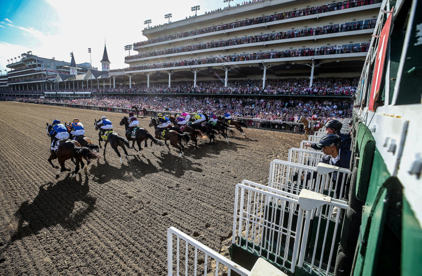  May 5, 2023: Louisville, KY, USA; Horses leave the starting gate for the 149th Running of the Kentucky Oaks on Friday, May 5, 2023, at Churchill Downs. (credit: Michael Clevenger and Erik Mohn-USA TODAY Sports)