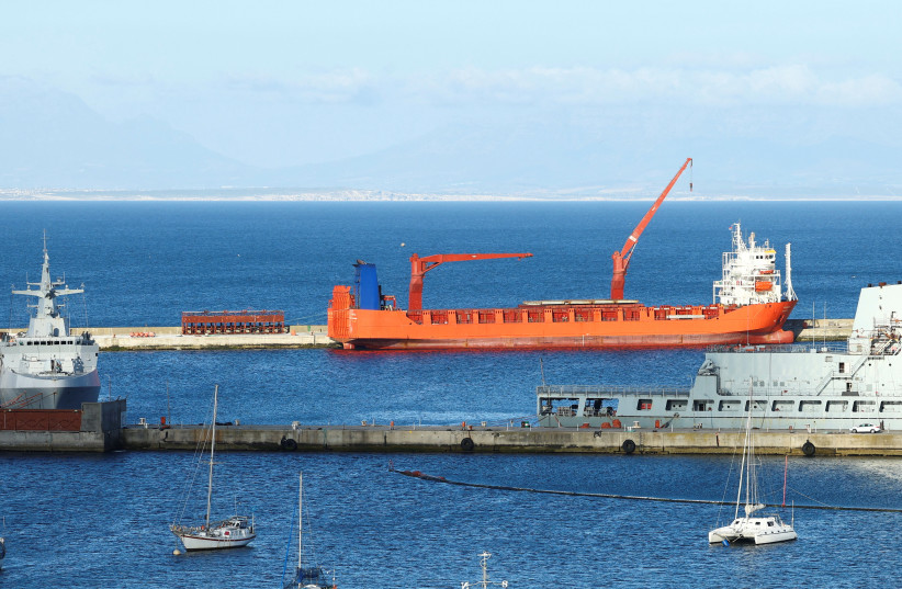  PREVIEW Russian roll-on/roll-off container carrier 'Lady R' docks at Simon's Town Naval Base, in Cape Town, South Africa, December 7, 2022. (credit: REUTERS)
