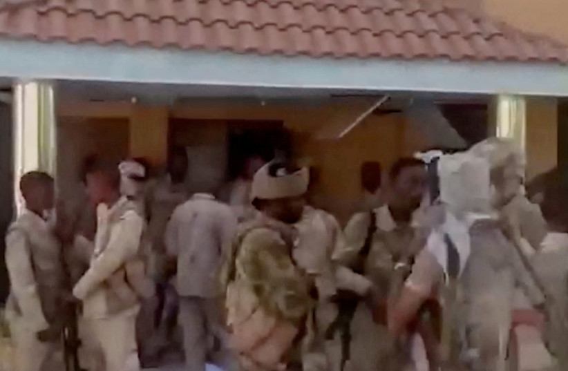  Rapid Support Forces (RSF) soldiers are seen inside the central command headquarters in Khartoum, Sudan in this screengrab obtained from a social media video released on April 18, 2023 (credit: RSF/via REUTERS)