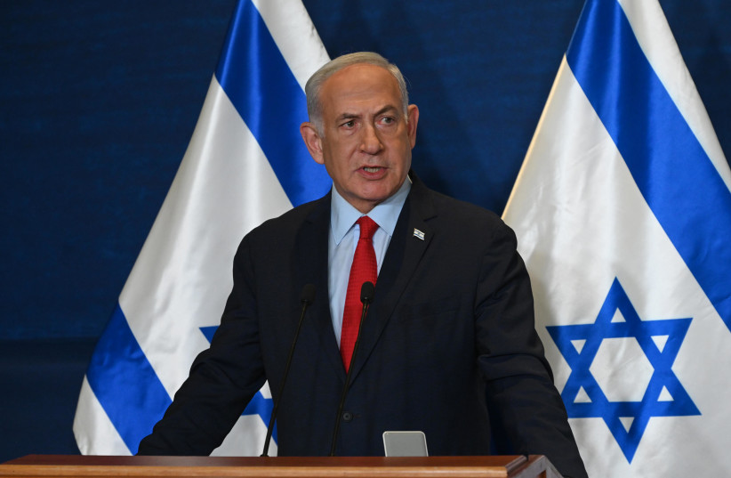  Prime Minister Benjamin Netanyahu is seen during a press conference on Operation Shield and Arrow on May 10, 2023 (credit: CHAIM TZACH/GPO)