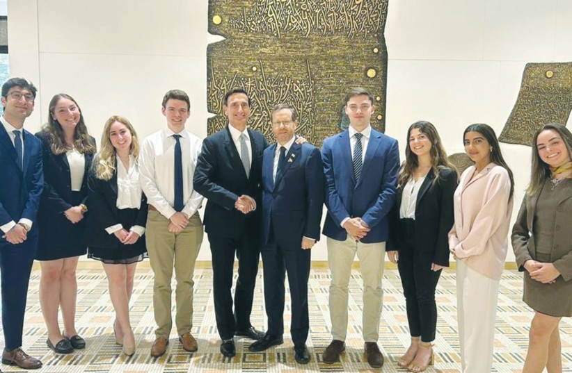  THE DELEGATION of Hillel International’s Israel Leadership Network meets with President Isaac Herzog as part of its weeklong mission. (photo credit: HILLEL INTERNATIONAL)