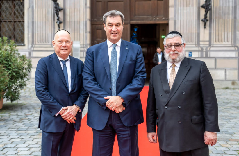 Gabi Gronich, CEO Conference of European Rabbis, Dr. Markus Söder and Rabbi Pinchas Goldschmidt. (credit: Marc Müller/CER)