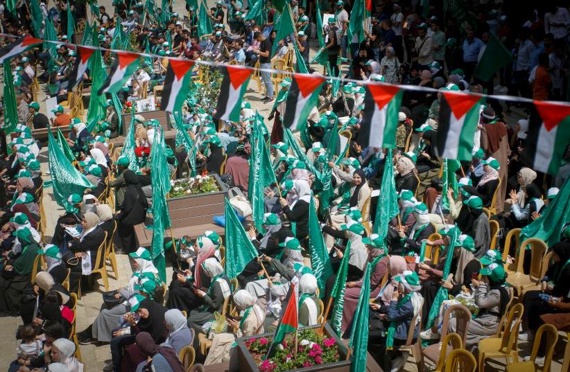  Palestinian Hamas supporters take part in a festival in Nablus to support the Palestinian resistance in Gaza and the West Bank. May 11, 2023 (photo credit: NASSER ISHTAYEH/FLASH90)