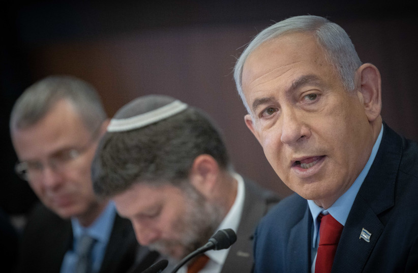  Prime Minister Benjamin Netanyahu at a weekly cabinet meeting, May 14, 2023. (credit: YONATAN SINDEL/FLASH90)