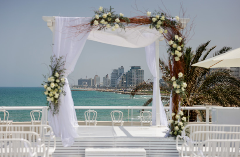  A Jewish wedding Chuppah is seen in Tel Aviv on May 14, 2023 (credit: MARC ISRAEL SELLEM/THE JERUSALEM POST)