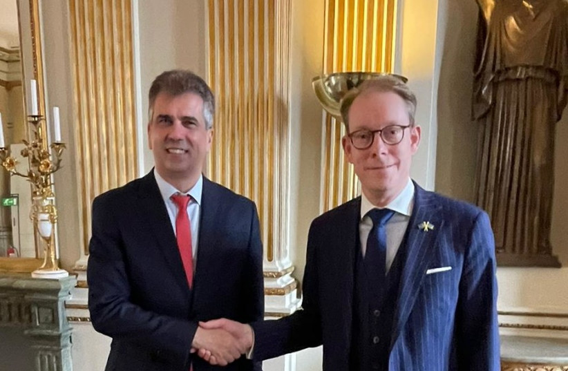 Foreign Minister Eli Cohen and Swedish Foreign Minister Tobias Billström at the Israeli Embassy in Sweden. (photo credit: Israeli Embassy in Sweden)