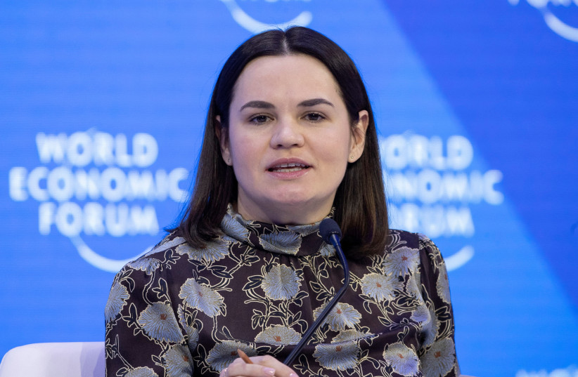 Leader of the Democratic Forces of Belarus Sviatlana Tsikhanouskaya attends the session "Women's Leadership: Towards Parity in Power" during the World Economic Forum (WEF) 2023 in the Alpine resort of Davos, Switzerland, January 19, 2023 (photo credit: REUTERS)