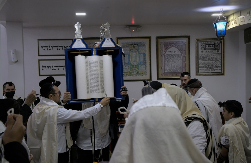  Bello Synagogue's morning prayer service, April 24, 2023. (credit: Shai Levene/The Media Line)