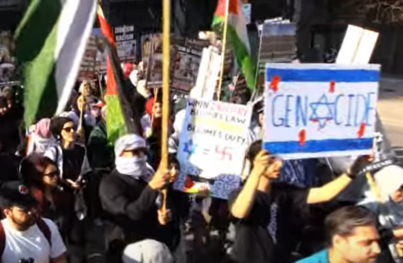  Display of hate on the streets of Toronto during the 2023 Al Quds Day (photo credit: YOUTUBE)