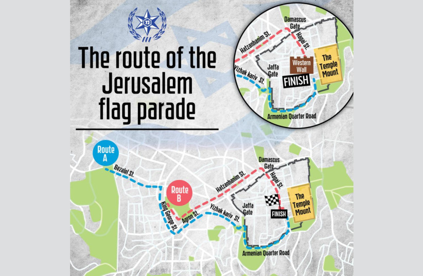  The route of the Jerusalem Flag March, May 2023 (credit: ISRAEL POLICE)