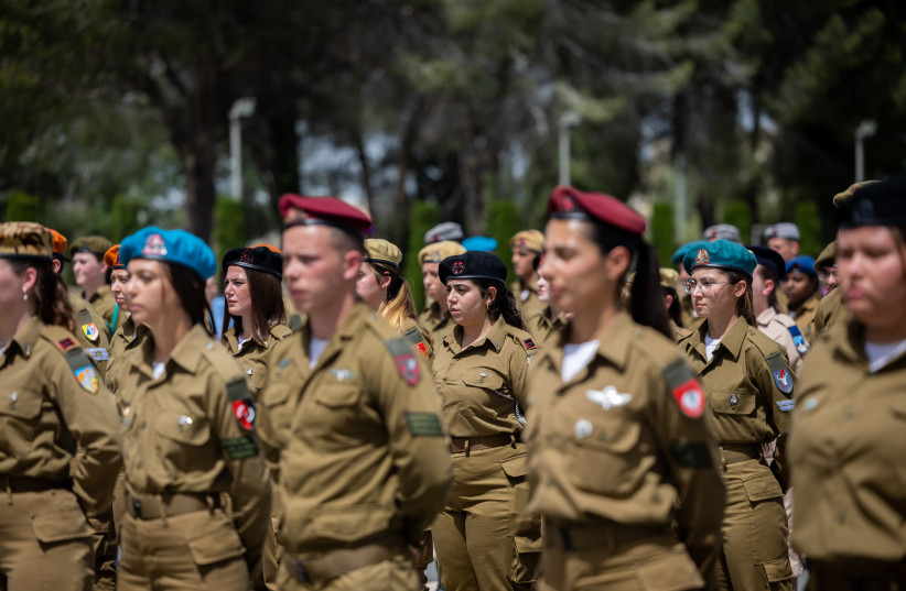  Outstanding soldiers seen during an event ahead of Israel's Independence Day celebrations, at the Knesset, the Israeli parliament in Jerusalem, April 19, 2023.  (photo credit: YONATAN SINDEL/FLASH90)