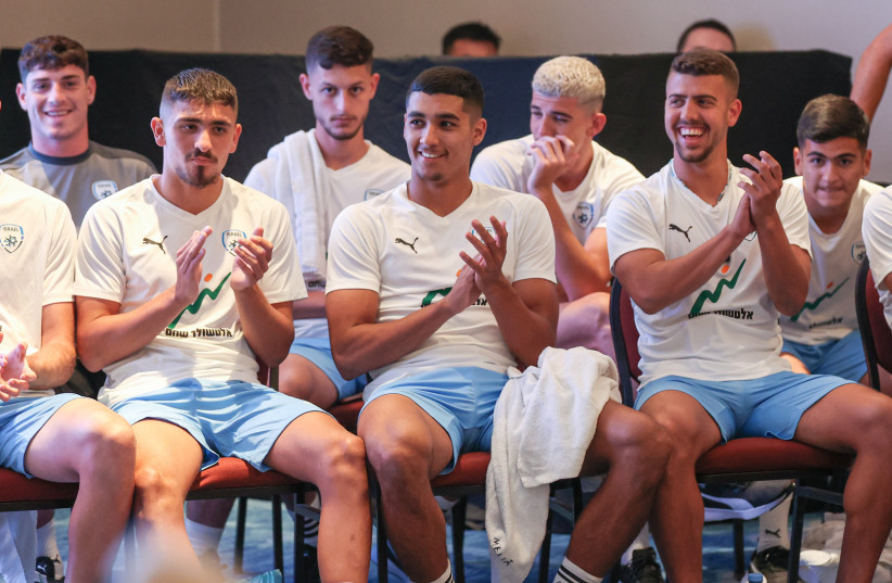  MEMBERS OF the Israel Under-20 National Team take part in an event with the Buenos Aires Jewish community this week prior to the start of the FIFA U20 World Cup. (photo credit: Asi Kipper/Courtesy)
