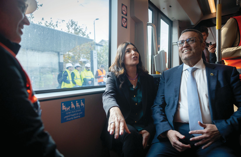  ON THE light rail with Transportation Minister Miri Regev during a test ride on the new route between Kiryat Hayovel and Hadassah Ein Kerem, Jan. 16.  (credit: FLASH90)