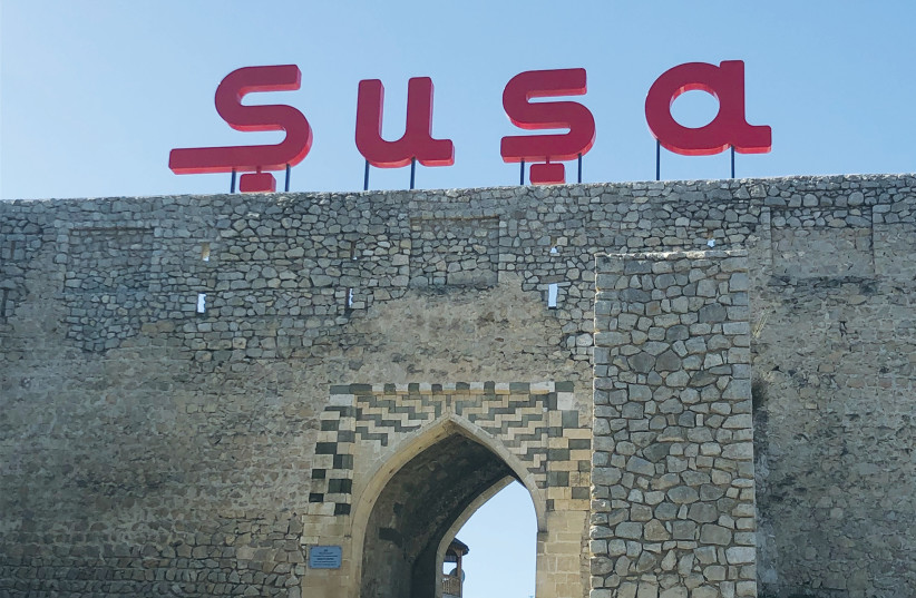  HE CITY sign for Shusha: The Azerbaijani joy surrounding the liberation of Shusha mirrors world Jewry’s sentiments on the reunification of Jerusalem under Israeli control in 1967, says the writer.  (photo credit: JACOB KAMARAS)