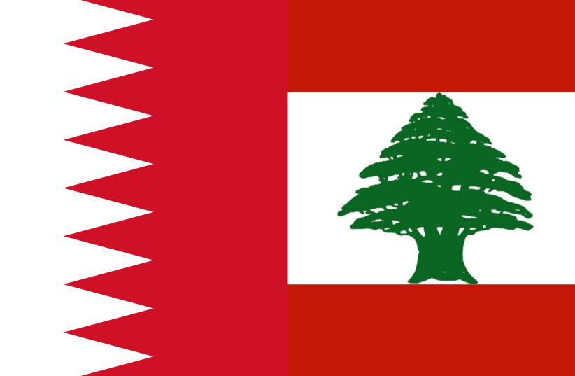  Bahraini and Lebanese flags (photo credit: Haidar Almoqdad/Wikimedia Commons, Sangjinhwa/Wikimedia Commons)