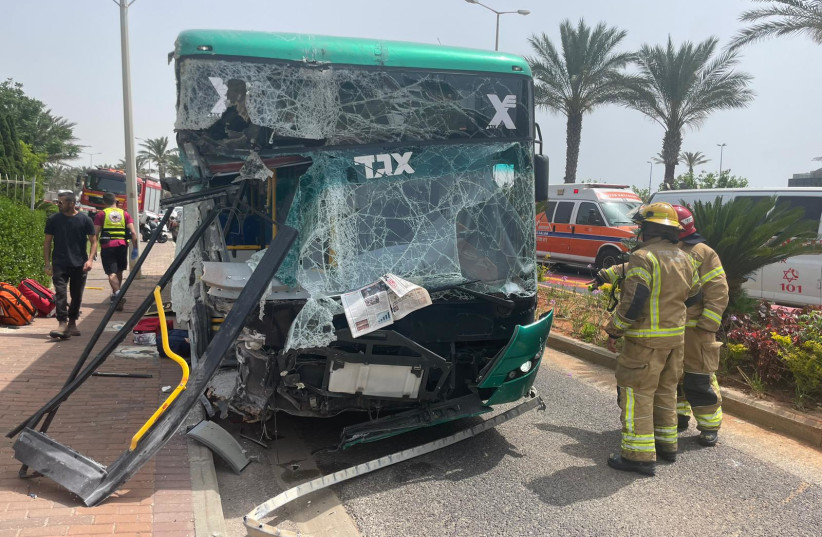  The bus involved in a traffic accident in Haifa, May 22, 2023. (credit: BUS DRIVER'S UNION)