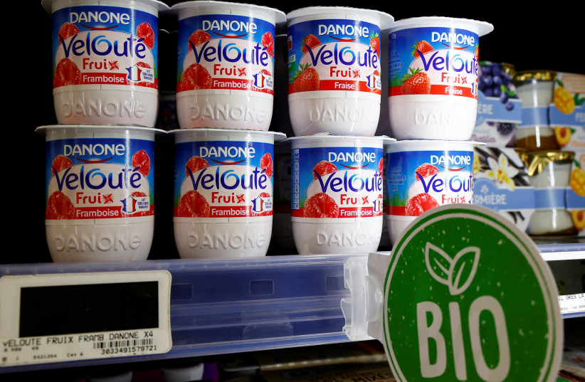  Dairy products of French food group Danone are seen in a supermarket in Nice, France, January 9, 2023 (photo credit: REUTERS/ERIC GAILLARD)