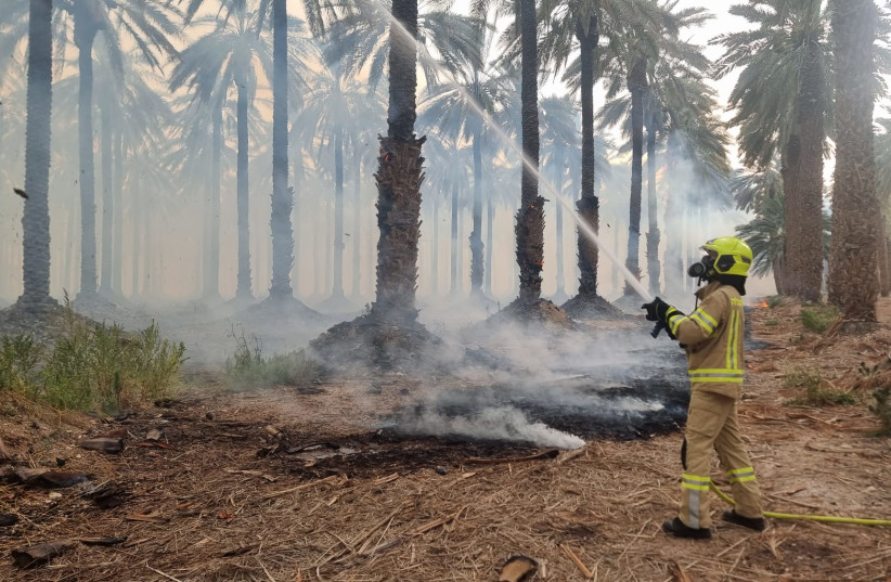  Firefighters fight blaze near Kibbutz Kalia. May 23, 2023 (photo credit: FIRE AND RESCUE SERVICE)