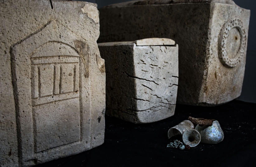  Ossuaries found in a burial cave north of Nazareth. (photo credit: YULI SCHWARTZ/IAA)