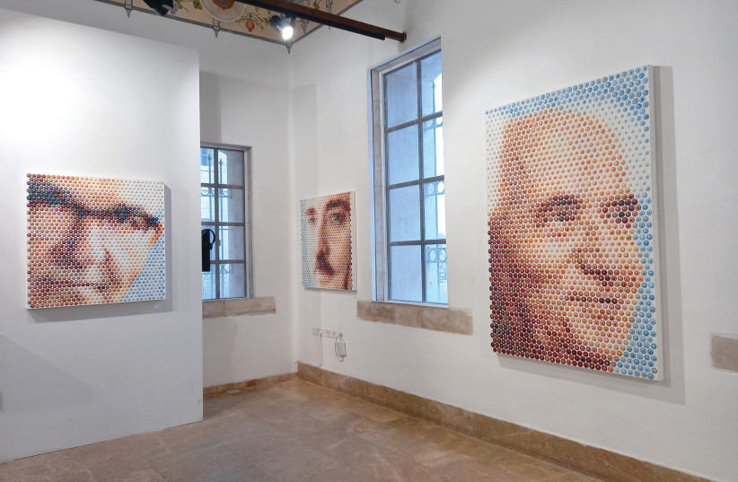  GAVIN RAIN’S portraits (from left to right) of Levi Eshkol, Moshe Sharett and David Ben-Gurion are seen on display in the ‘Prime Ministers in Perspective’ exhibition in Jerusalem. (photo credit: LIAT COLLINS)