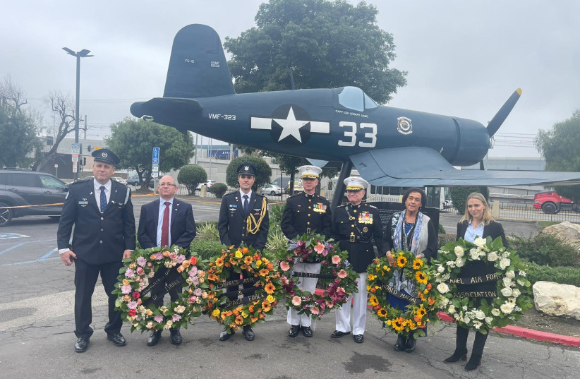  Memorial ceremony for Lou Lenart, a founder of the Israeli Air Force, in Los Angeles on May 23, 2023.  (credit: CARMEL HALEVI)