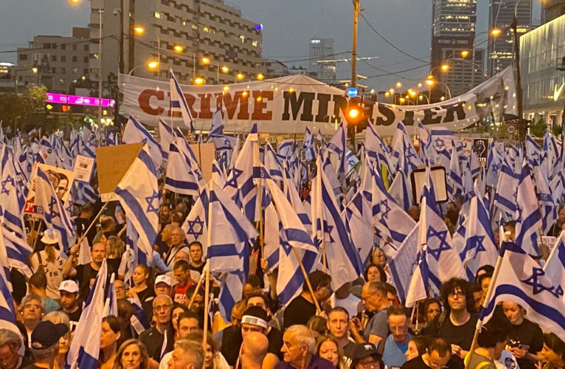   Protests against the judicial reform at Kaplan Street in Tel Aviv, May 27, 2023.  (credit: AVSHALOM SASSONI/MAARIV)