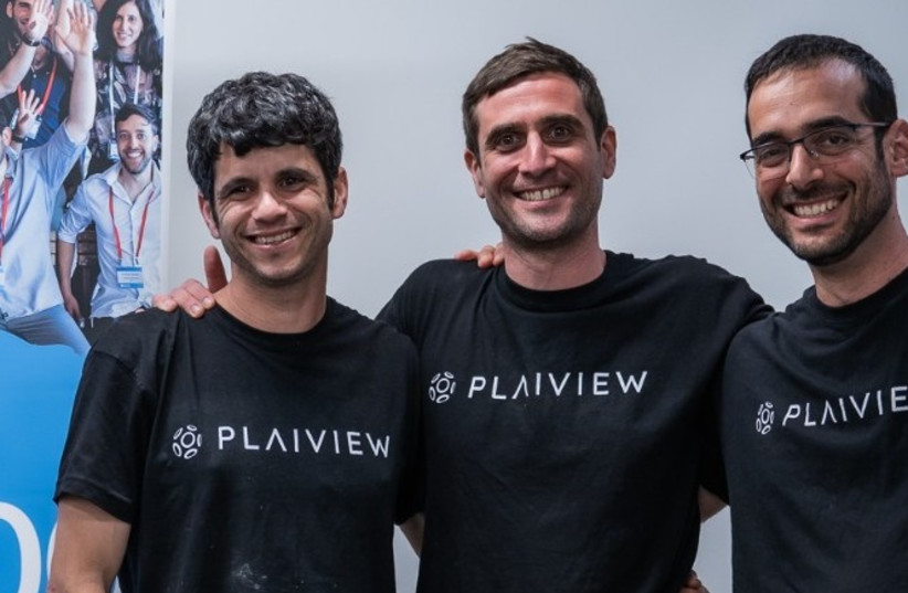   PLAIVIEW Founders Yoav Lieberman (left), Or Pines (center), and Yonatan Dubinsky (right) at the the 8200 for startups by EISP accelerator opening night. (credit: Halutz - Education through Sports)