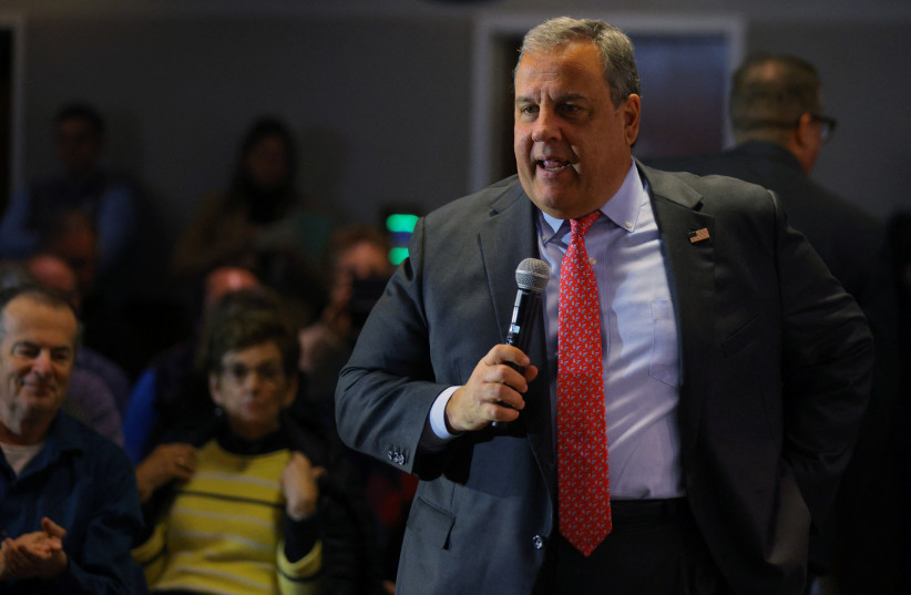 Former New Jersey Governor Chris Christie speaks at the Institute of Politics at St. Anselm College in Manchester, New Hampshire, US, March 27, 2023.