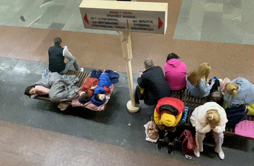 People take shelter in a subway station, amid Russia's attack on Ukraine, in Kyiv, Ukraine, June 2, 2023 in this screen grab obtained from a social media video. (credit:  Twitter @taniakovba via REUTERS)